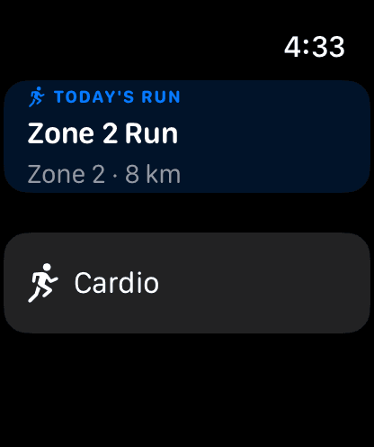 Today's planned workout shown on Apple Watch