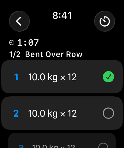 Logging a strength set from Apple Watch