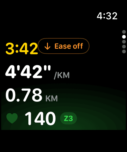 Heart-rate zone coaching during a run on Apple Watch